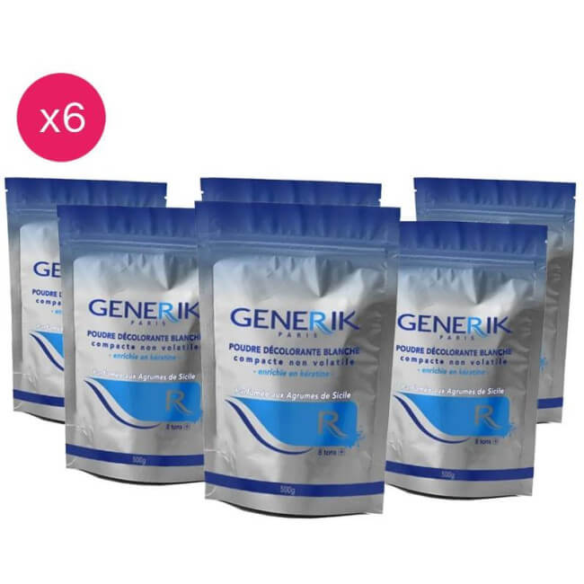 Pacote de 6 pós descolorantes com queratina GENERIK 500G.