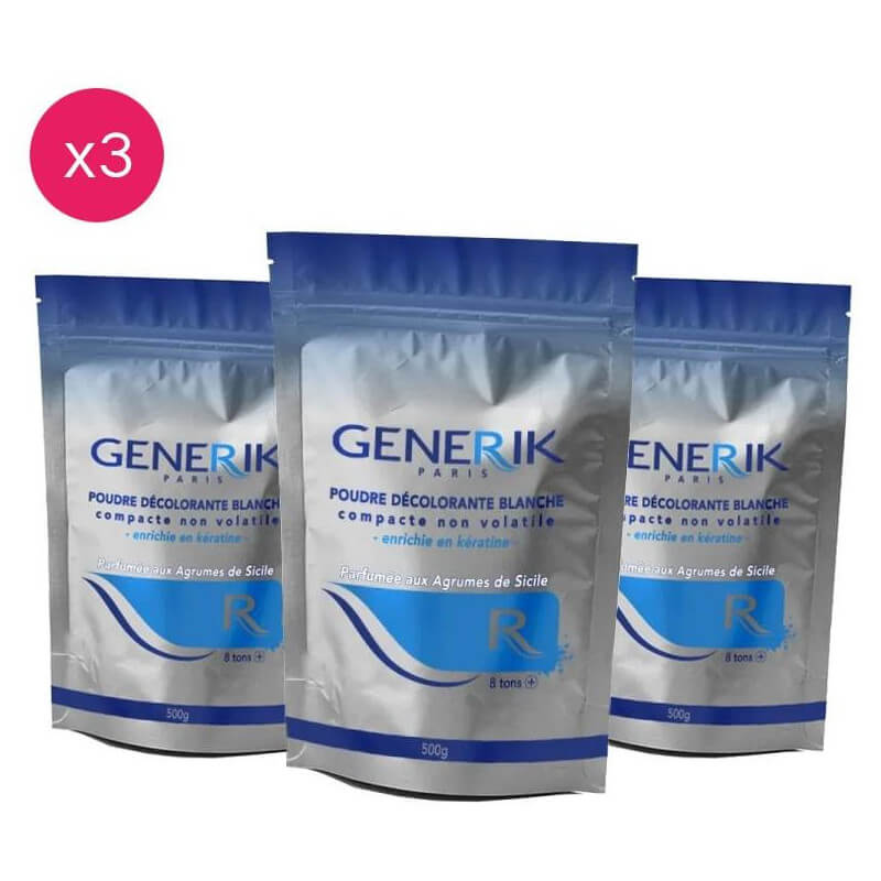 Pacote de 3 pós descolorantes com queratina GENERIK 500G