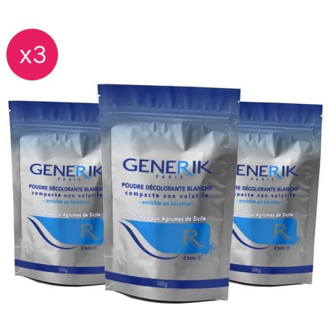 Pacote de 3 pós descolorantes com queratina GENERIK 500G