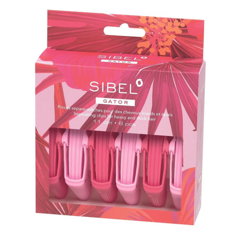 Pinças de separação de cabelo croco Hibiscus Rosa Sibel 3 pinças
