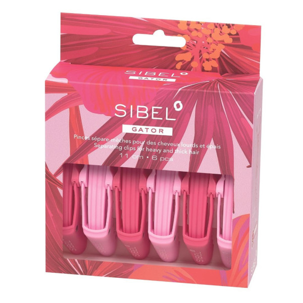 Clips hair separation crocodile Hibiscus Pink Sibel 3 clips