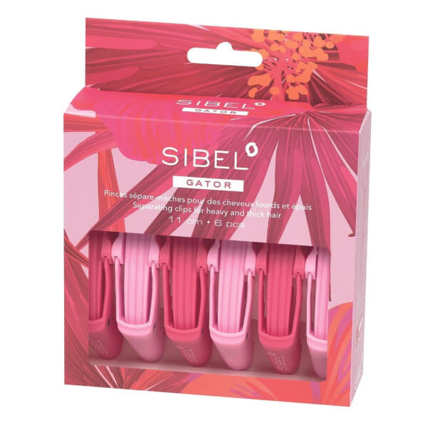 Pinces séparation cheveux croco Hibiscus Rose Sibel 3 pinces