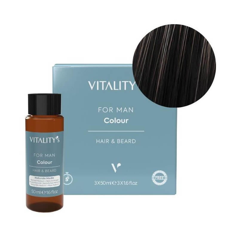 Coloración natural para hombre en tono oscuro para cabello y barba Vitality's 3x50ML.