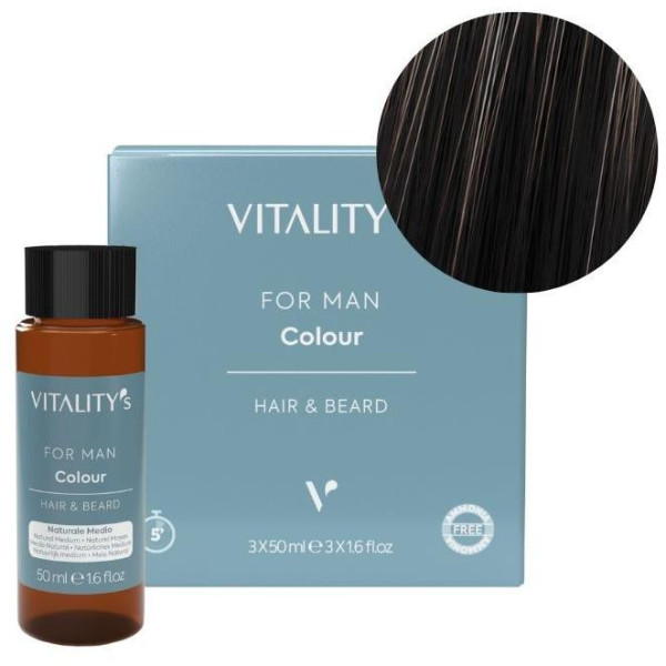 Coloración natural para hombre en tono oscuro para cabello y barba Vitality's 3x50ML.