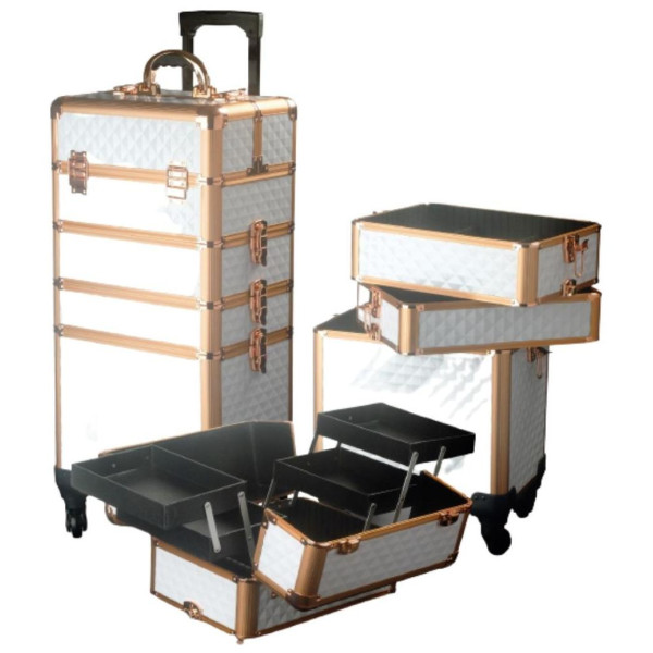 White & pink diamond suitcase with 4 levels by Parisax