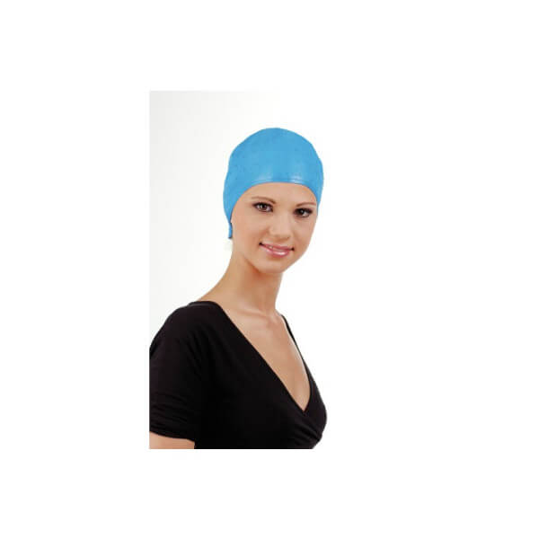 Gorro com mechas de borracha azul. Gorro com mechas de borracha azul.
