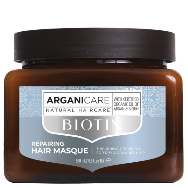 Feuchtigkeitsspendende reparierende Maske für trockenes Haar mit Biotin Arganicare 500ML