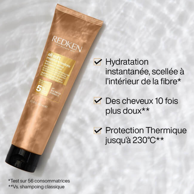 Routine hydratante cheveux secs All Soft Redken