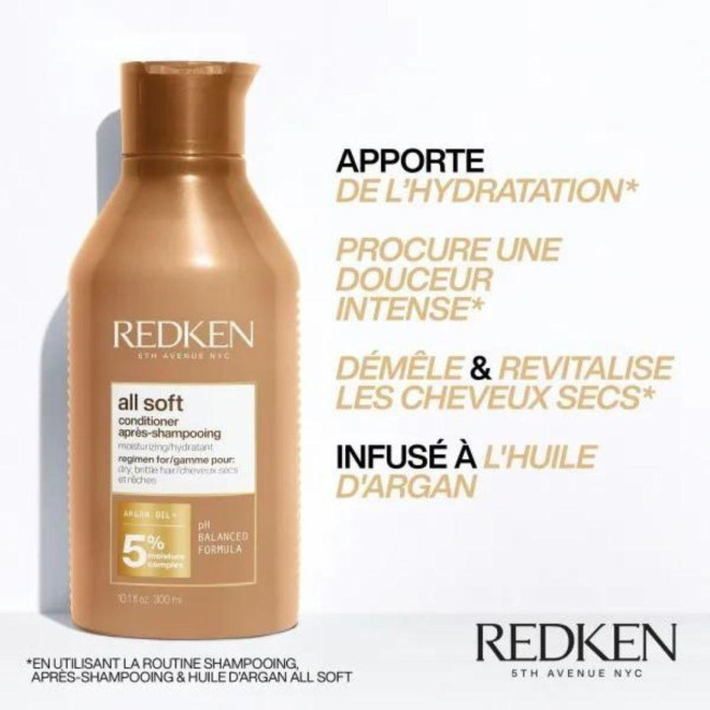 Routine hydratante cheveux secs All Soft Redken