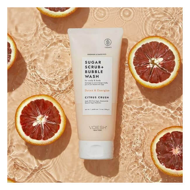 Voesh Citrus Crush Exfoliante de azúcar y limpiador espumoso