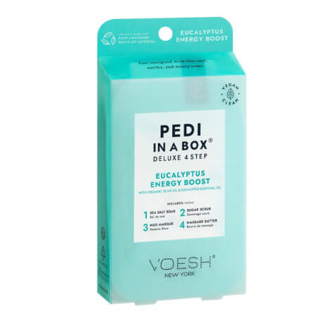 Cuidados com os pés em 4 etapas Eucalyptus energy boost Pedi in Box da marca VOESH.