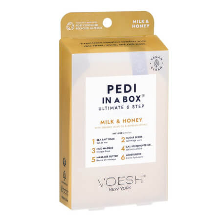 Cuidado dos pés em 6 etapas com Mel & Leite Pedi in Box da VOESH.