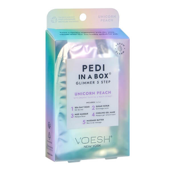 Cuidado dos pés 5 passos Pés de pêssego Unicórnio Pedin in Box Glimmer VOESH Cuidado dos pés 5 passos Pés de pêssego Unicórnio Pedin in Box Glimmer VOESH
