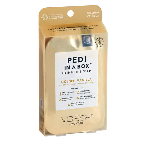 Cuidados com os pés 5 etapas Baunilha dourada Pedi in Box Glimmer VOESH Cuidados com os pés 5 etapas Baunilha dourada Pedi in Box Glimmer VOESH