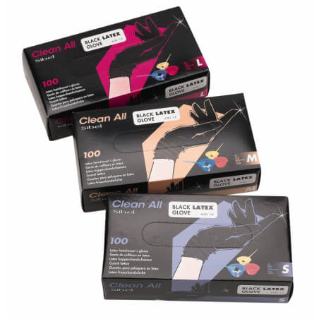Doos met 100 latex handschoenen in zwart, maat L.