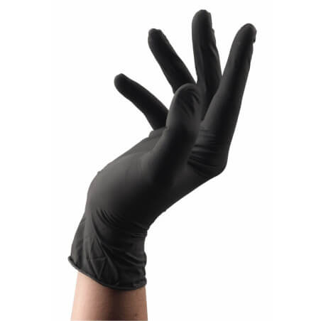 Doos met 100 latex handschoenen in zwart, maat L.