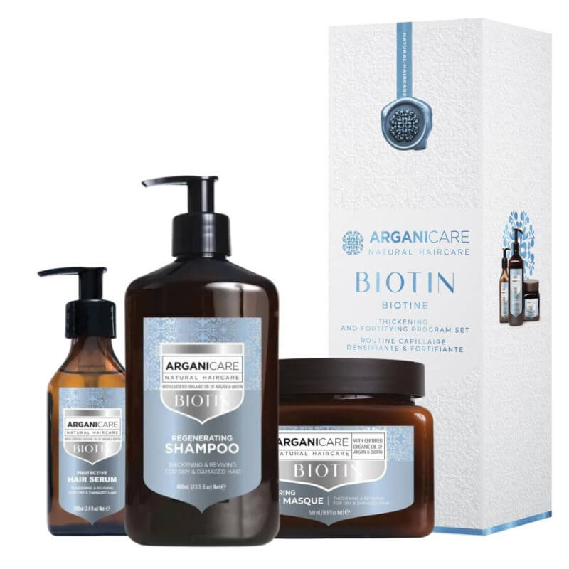 Rutina completa para cabello seco y dañado Biotine Arganicare