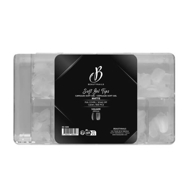 Dicas de Gel Macio para Cápsulas quadradas médias com acabamento fosco Beauty Nails 500 peças Dicas de Gel Macio para Cápsulas quadradas médias com acabamento fosco Beauty Nails 500 peças