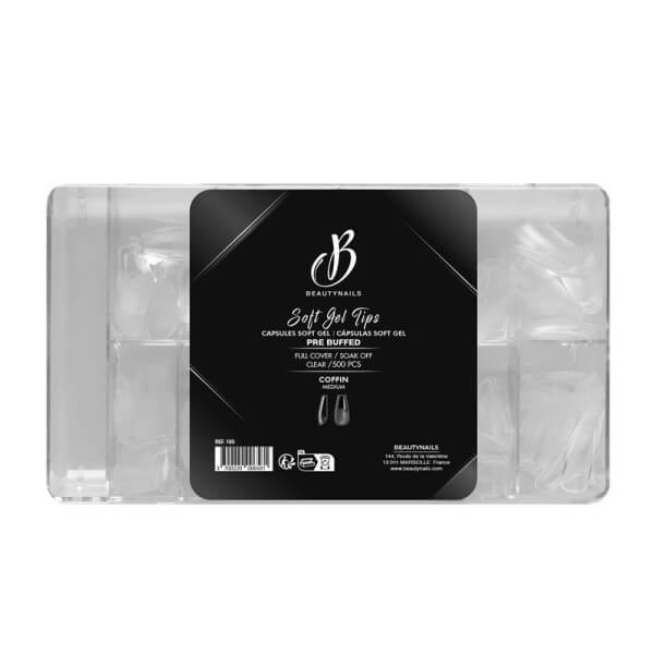 Cápsulas de Gel Macio Ponta em Forma de Caixão Média Pré-Polidas Beauty Nails 500 unidades Cápsulas de Gel Macio Ponta em Forma de Caixão Média Pré-Polidas Beauty Nails 500 unidades
