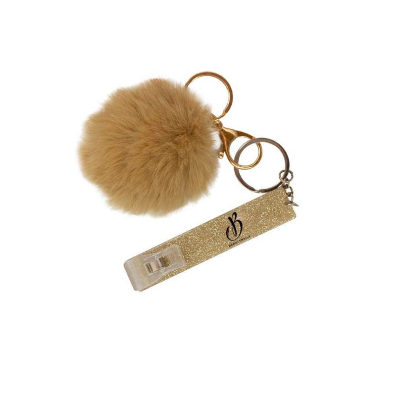 Golden Keychain with pompom Beauty Nails