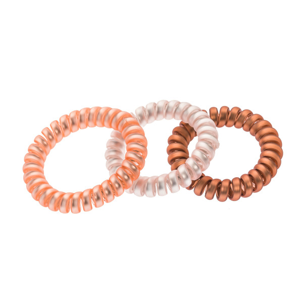3 Stella Green brown, white, and orange elastic bands.