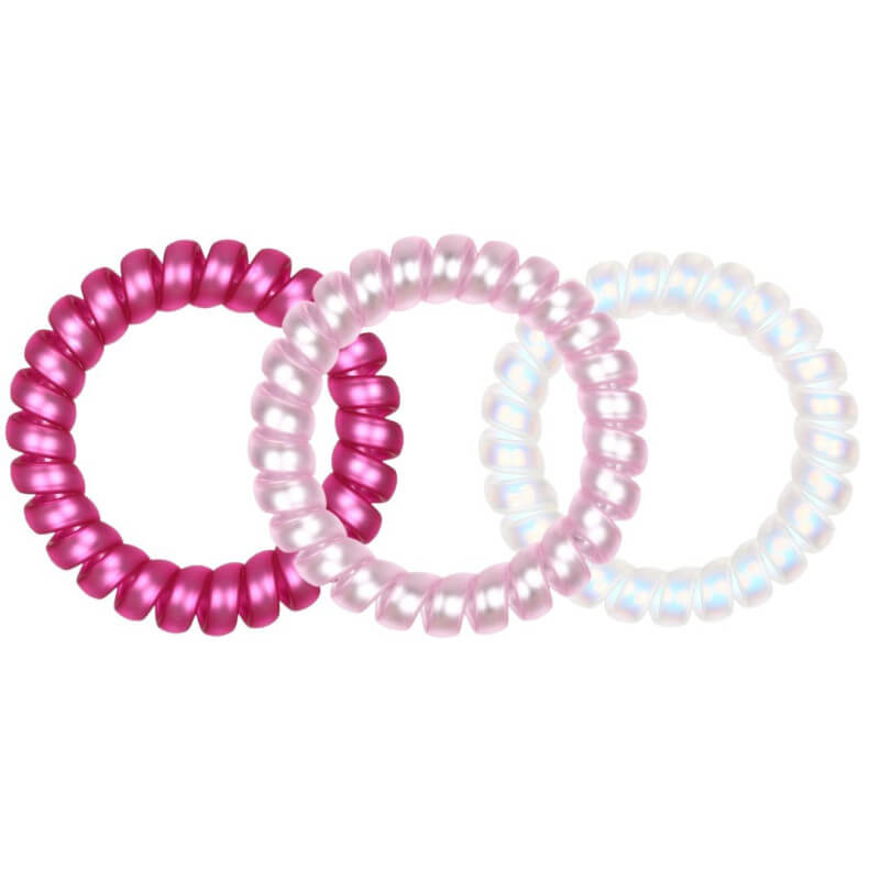 3 elásticos de cabelo tipo mola Stella Green em rosa.