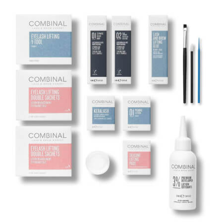 Kit de elevação de cílios de queratina premium Combinal com 20 aplicações.