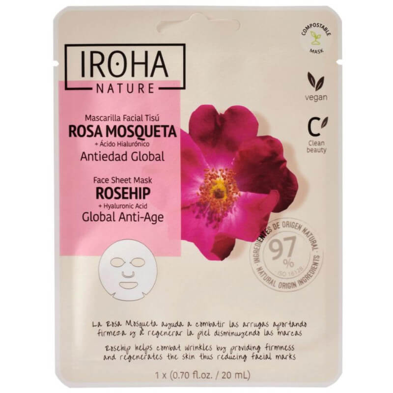 Maschera viso antietà in tessuto Rosa Canina Iroha