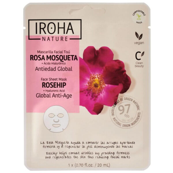 Maschera viso antietà in tessuto Rosa Canina Iroha