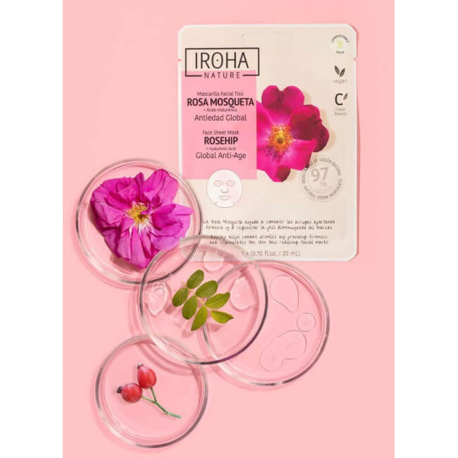 Maschera viso antietà in tessuto Rosa Canina Iroha