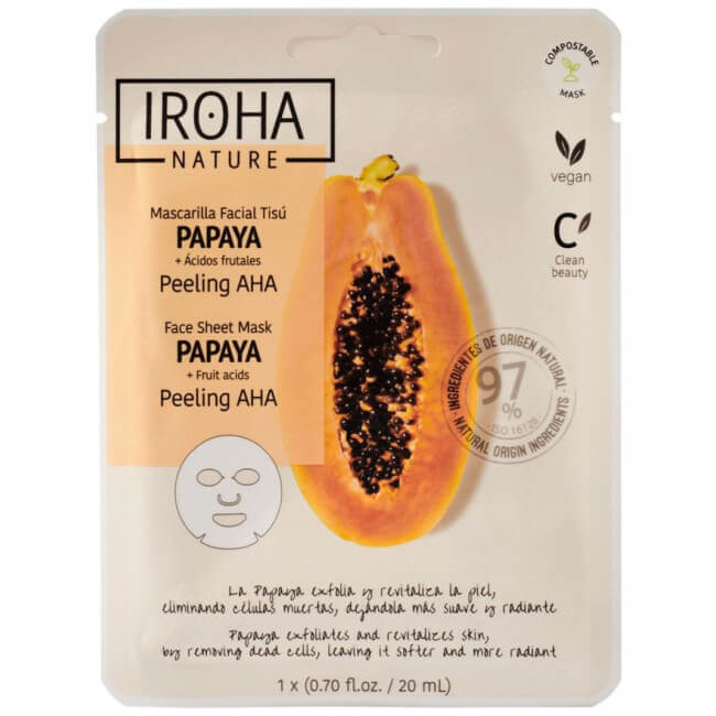 Máscara facial de tecido peeling AHA Papaia Iroha