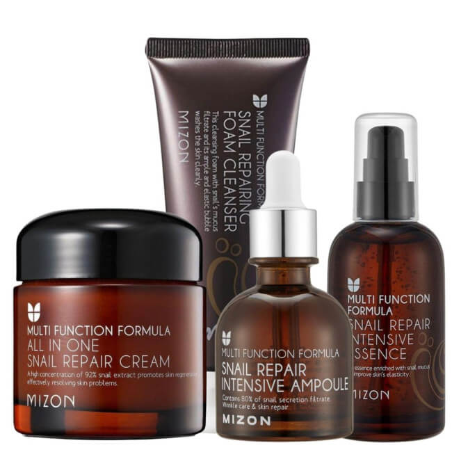 Rotina completa anti-envelhecimento com creme de caracol Mizon.