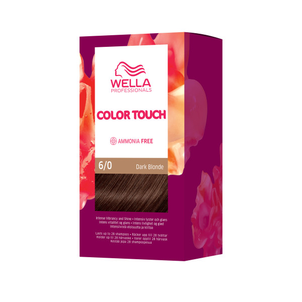 Kit di colorazione per capelli biondo scuro Dark Blonde Color Touch Fresh-Up 6/0 di Wella.