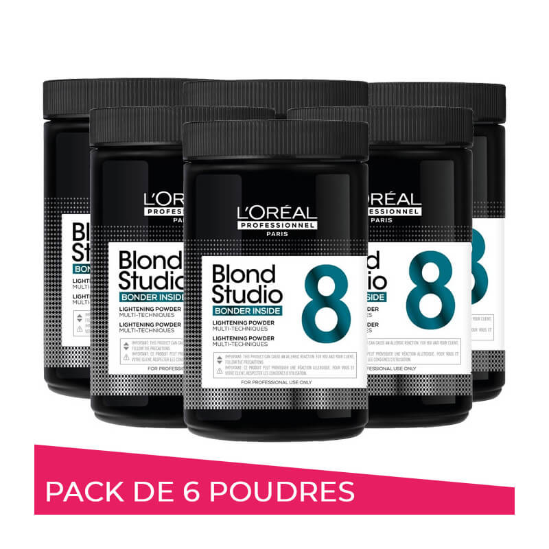 Pack de 6 pós descolorantes 8 tons Bonder integrado Blond Studio L'Oréal Professionnel 500g