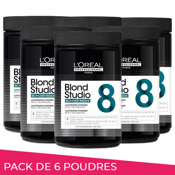Pack de 6 pós descolorantes 8 tons Bonder integrado Blond Studio L'Oréal Professionnel 500g Pack de 6 pós descolorantes 8 tons Bonder integrado Blond Studio L'Oréal Professionnel 500g