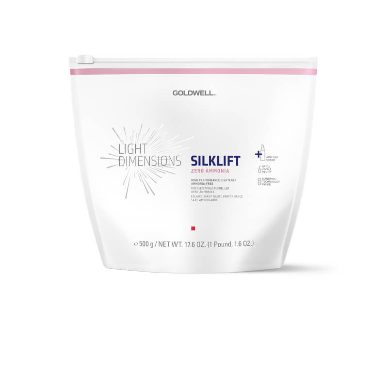 Décoloration Light Dimensions Silklift sans ammoniaque Goldwell 500g

Translated to Dutch:
Blondeerpoeder Light Dimensions Silkl