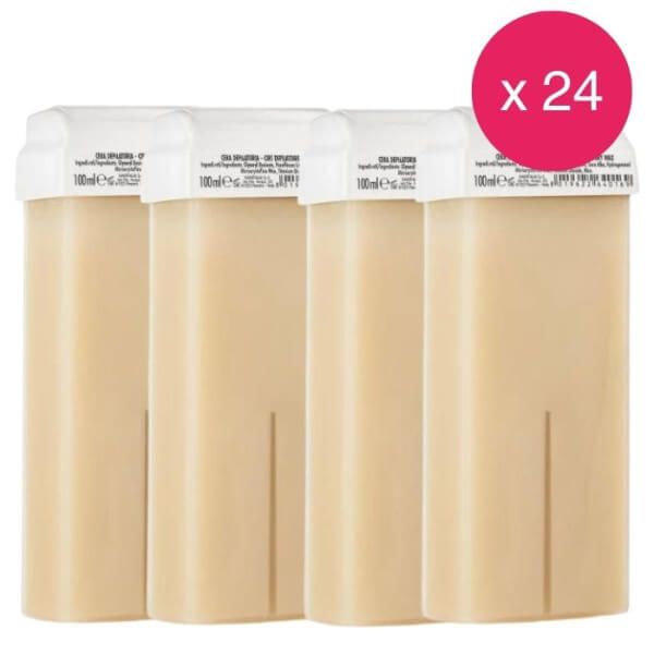 Embalagem com 24 cartuchos de cera descartável perolada. Embalagem com 24 cartuchos de cera descartável perolada.
