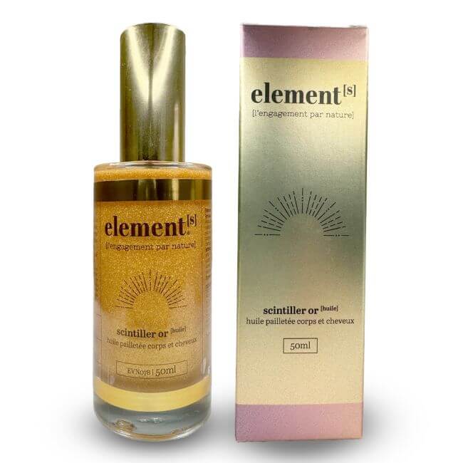 Óleo com purpurina dourada para corpo e cabelo Elements 50 ML
