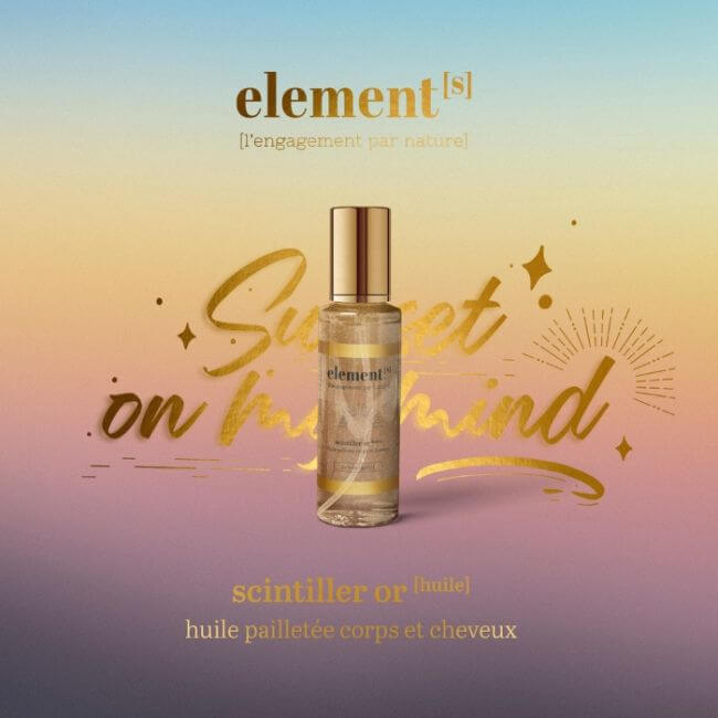 Óleo com purpurina dourada para corpo e cabelo Elements 50 ML