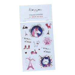 Temporäre Tattoos, 10 x 15 cm, in Sojatinte von Rosajou in Paris.