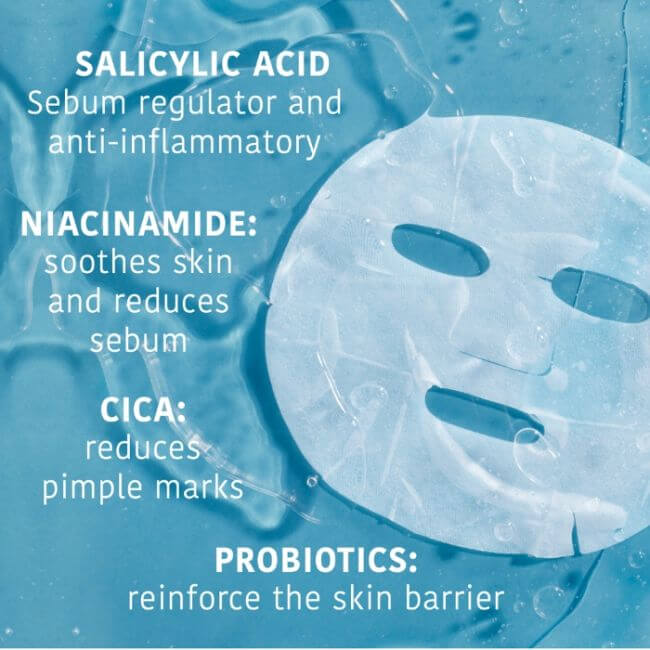 Máscara facial de tecido Anti-imperfeições, anti-acne com ácido Salicílico Iroha
