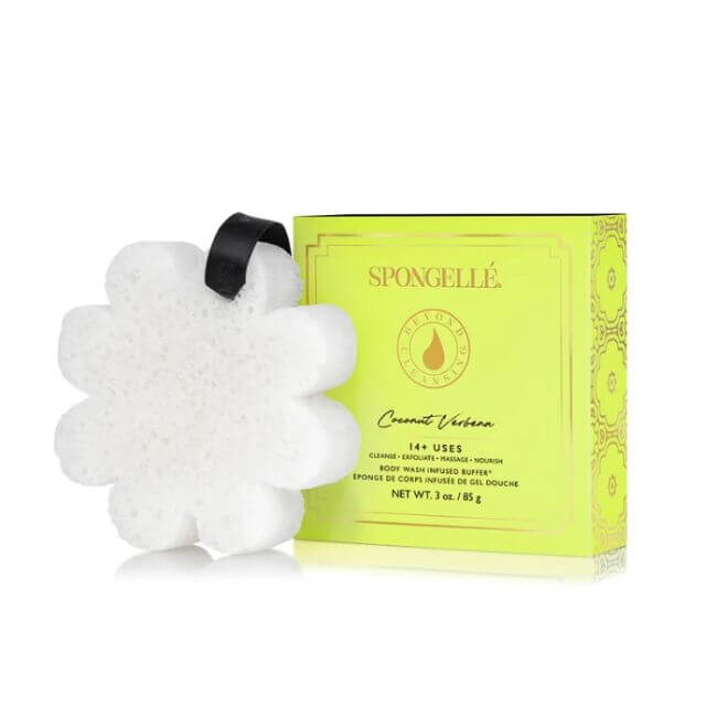 Esponja limpiadora infundida con coco, verbena y flor blanca Spongellé.