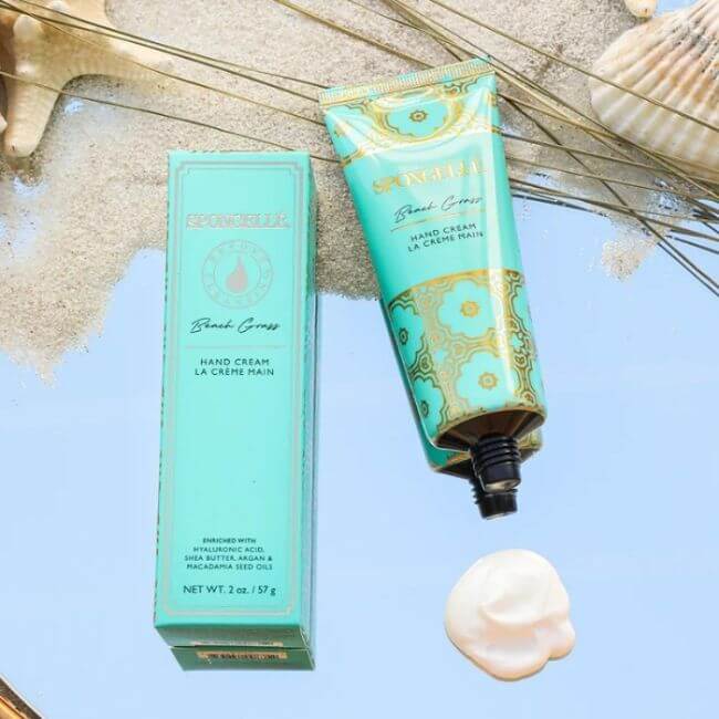 Creme para as Mãos com Fragrância Exótica de Beach Grass da Spongellé, 57g.