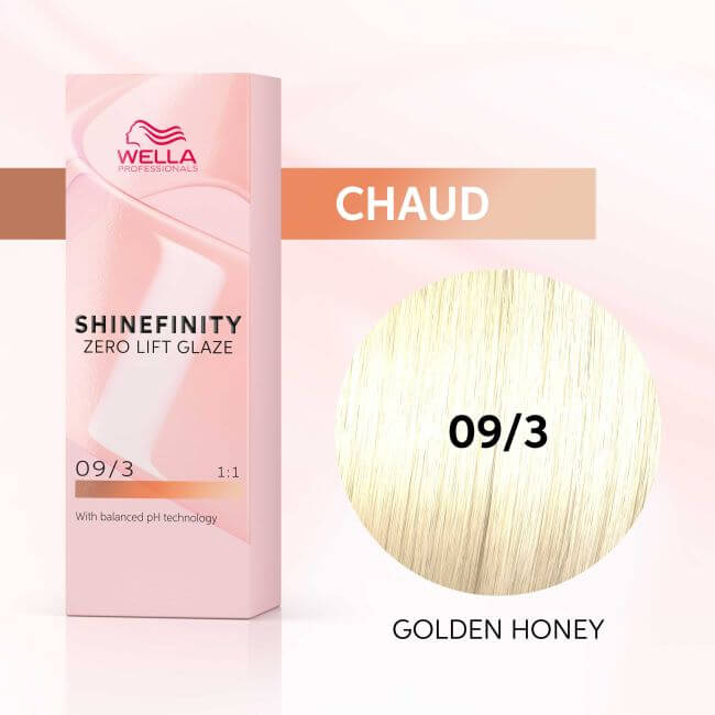 Coloração gloss Shinefinity 09/3 Golden Honey da Wella, 60ML.