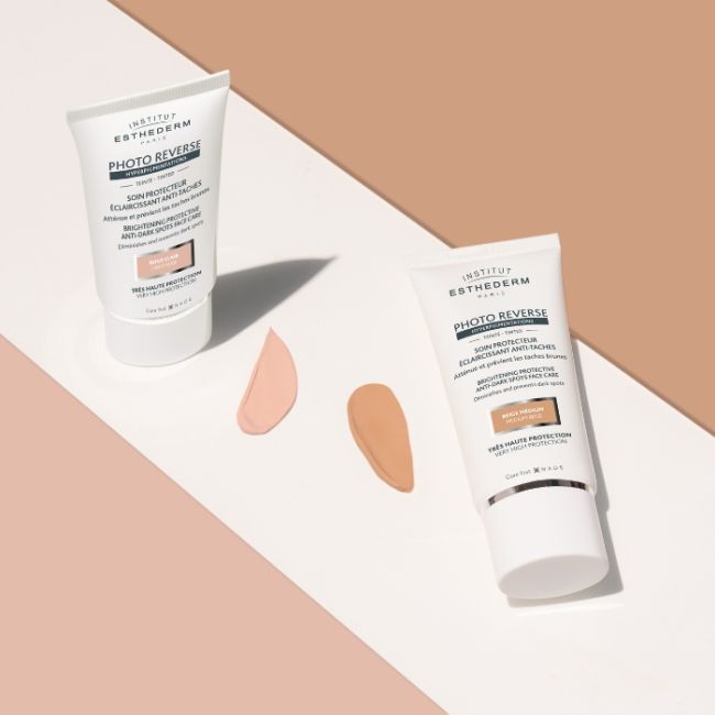 Hoge beschermingscrème Photo reverse met medium beige tint SPF50+ van Esthederm, 50 ml.