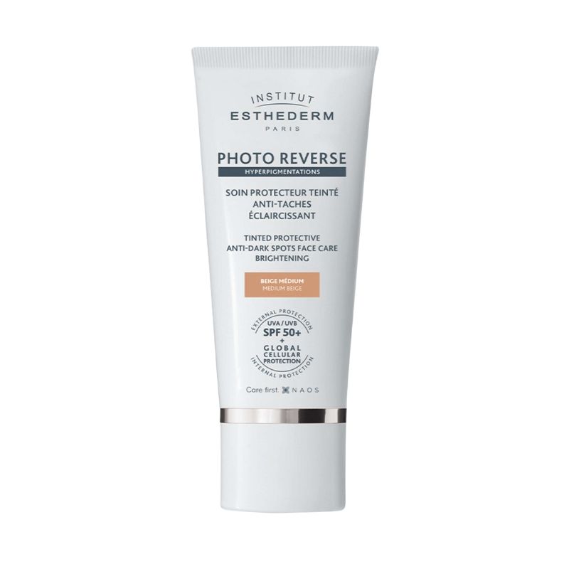 Hoge beschermingscrème Photo reverse met medium beige tint SPF50+ van Esthederm, 50 ml.