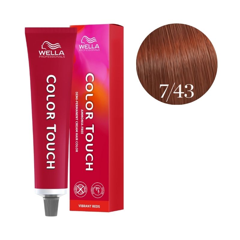 Coloración Color Touch Vibrant Reds Rubio Medio Cobrizo Dorado 7/43 Wella 60ml