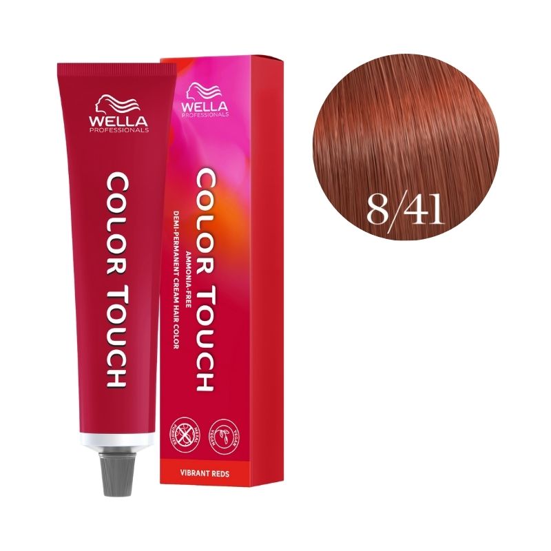 Coloración Color Touch Vibrant Reds Rubio Claro Cobre Ceniza 8/41 de Wella 60ml.