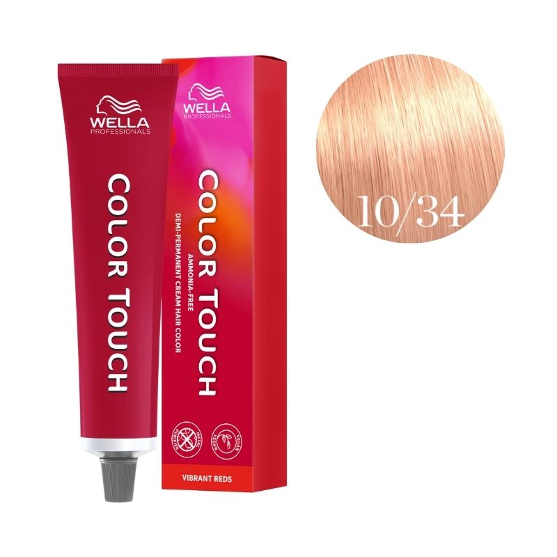 Color Touch Vibrant Reds Rubio Muy Muy Claro Dorado Cobrizo 10/34 de Wella, 60ml.