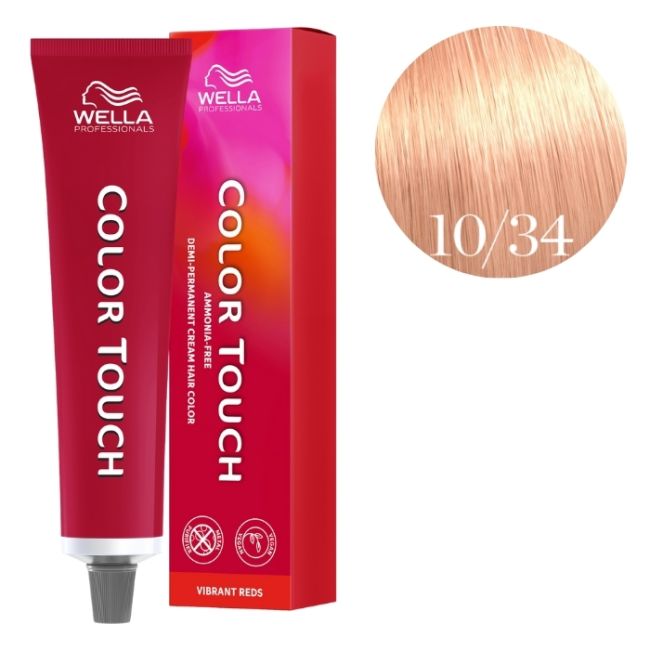 Color Touch Vibrant Reds Rubio Muy Muy Claro Dorado Cobrizo 10/34 de Wella, 60ml.